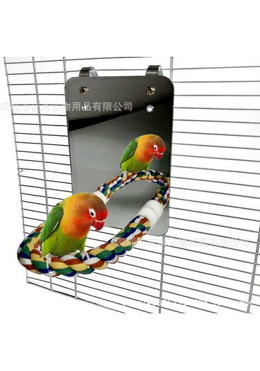 Ruicoo Kuş Aynası Ve Pamuk İp Tünek Seti - Renkli Ve Büyük Boy 13x17.6cm