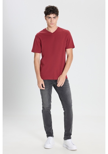 Erkek Antrasıt Pamuklu Esnek Slim Fit Dar Kesim 5 Cep Jean Kot Denim Pantolon Antrasit