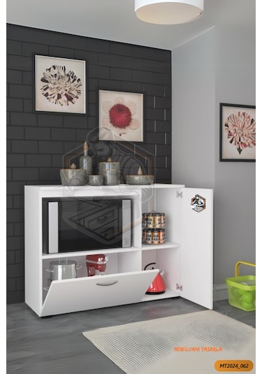 Tamamı Mdf Mikrodalga/mini Fırın Modülü 2 Kapaklı Çok Amaçlı Mutf Beyaz