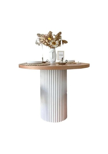 Arya Yuvarlak Ahşap Bohem Masa 90x90 Beyaz - Naturel