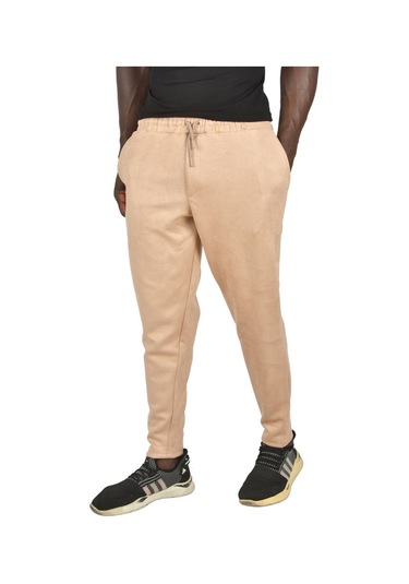 Deepsea Erkek Krem Beli Lastikli Bağcıklı Kırışmayan Süet Kumaş Rahat Kesim Dar Paça Spor Pantolon 2505556 False Krem