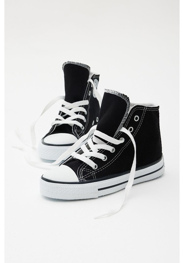 Rahat Kalıp Bağcıklı Uzun Çocuk Unisex Siyah Spor Ayakkabı Tbh1426 Siyah