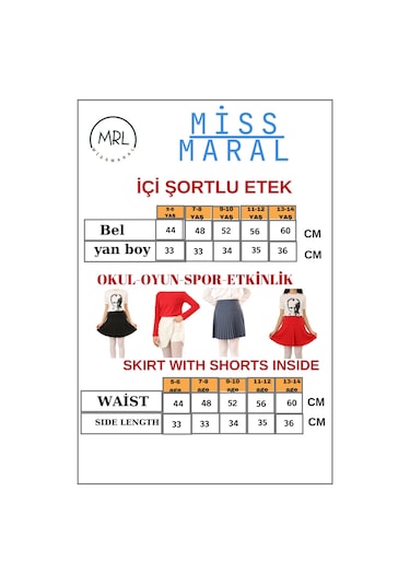 Kız Çocuk Pileli Etek Kırmızı Yüksek Bel İçi Şortlu Likra Kumaş Okul-oyun-spor-etkinlik Eteği 4105 Kırmızı