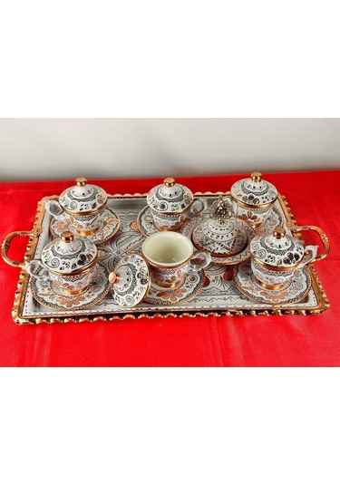 6lı Bakır Yuvarlak Fincan Takımı Ve Lokumluk,kare Tepsi