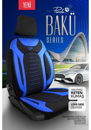 Panda Bakü Serısı Keten Kumaş Oto Koltuk Kılıfı - Tam Set