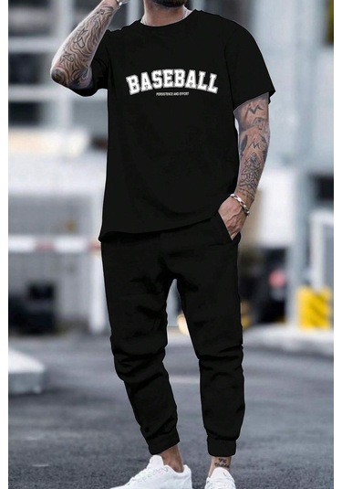 Unisex Baseball Baskılı Eşofman Takımı Siyah