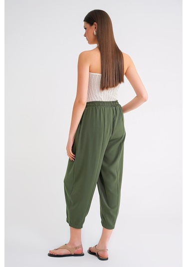 4307 Kadın Beli Lastikli Parçalı Şalvar Pantolon Haki Haki
