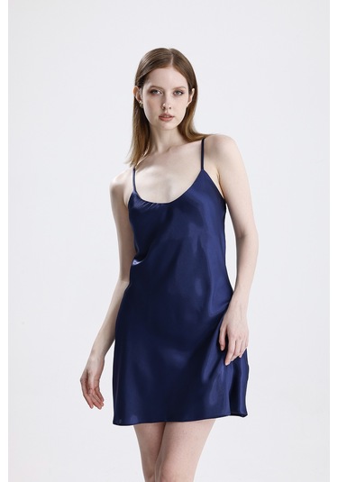 Laperissa Kadın Lacivert Dantelli Gecelik İp Askılı, Şık Ve Zarif Saten Ev Giyim Lacivert