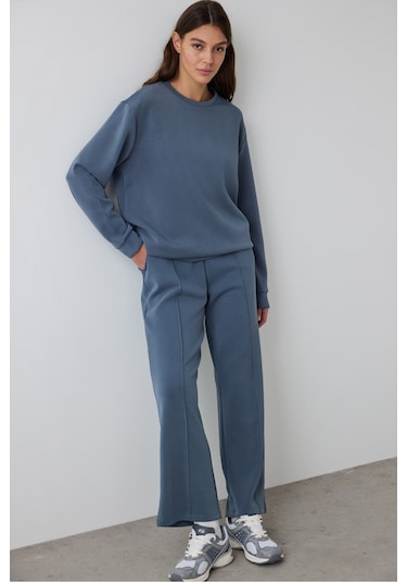 Penti Koyu Gri Bisiklet Yaka Oversize Kısa Modal Sweatshirt