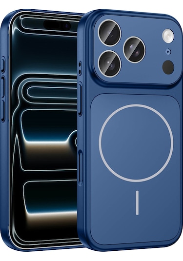 Apple İphone 17 Pro Max Kılıf Şarj Özellikli Kamera Lensli 1.8mm İnce Sert Formen Kapak Mavi