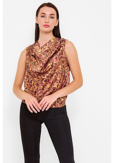 Favori Tekstil Saten Baskılı Bluz Sari