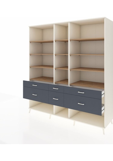 Kronos Dolap 12 Raflı 6 Çekmeceli 220x59x243 Aytaşı-çam/antrasit Atlas Çam/antrasıt