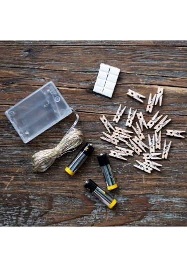 10 Metre Pilli Peri Led Işık 50 Adet Küçük Mandal Fotoğraf Asma Seti