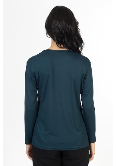 Yeni Model Taş İşlemeli Yuvarlak Yaka Likralı Anne Penye Bluz 6435-zümrüt Yeşili