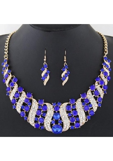 Dancemonkey Zincir Takı Seti Şampanya Rhinestone Parti Küpe Kolye Kanca Kakma Gelin Düğün Lo Çok Renkli