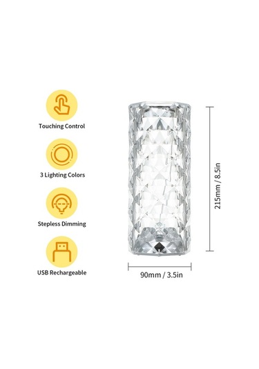 Akrilik Elmas Masa Lambası Usb Şarj Edilebilir Kristal Başucu Gece Lambası Dekoratif Yatak Odası Gece Lambası Şeffaf