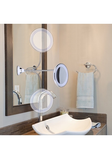 Yifomall Led Büyütmeli Aynalı Yaratıcı Banyo Makyaj Aynası, Emici Tabanlı, 10x Büyütme, Pil Gerekli