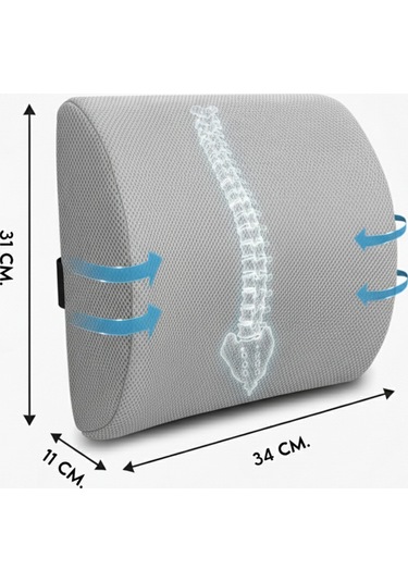 Ergonomik Bel Destek Yastığı Ofis Koltuk Sırt Minderi Nefes Alabilir Hafızalı Sünger Bel Yastığı Gri Gri