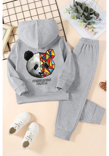 Fyk Kids Panda Baskılı Eşofman Takımı Gri