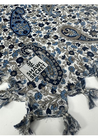 Shawl Secret Sökme Boncuklu Pamuk Yazma - 05868 İndigo