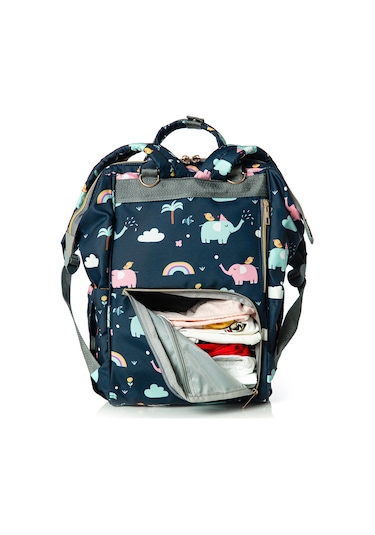 Lal Baby Fil Desenli Anne Bebek Bakım Sırt Çantası Lacivert