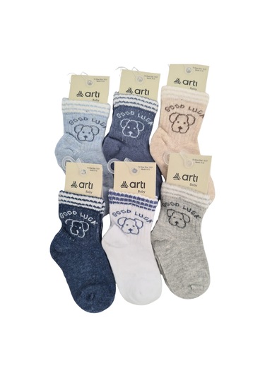 Erkek Bebek Çorap Soket 6 Çift Lacivert-gri-beyaz-kahve-indigo-mavi-1891 ÇoK Renkli