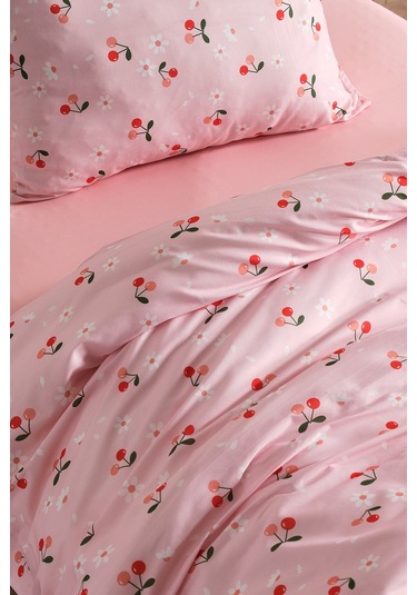 Ranforce Joyful Cherry Nevresim Takımı Tek Kişilik Pembe