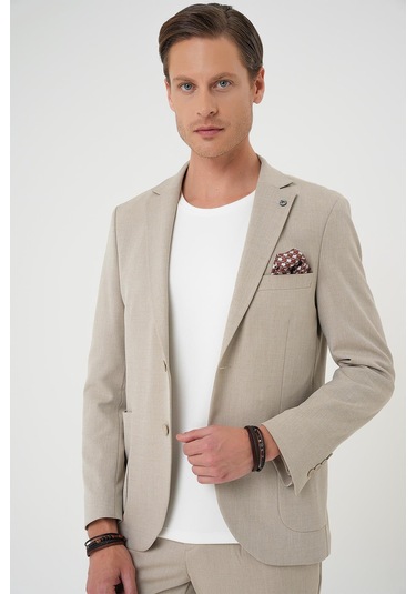 Comfort Fit Torba Cep Dokulu Esnek Pamuk Casual Bej Ceket C 676 Bej
