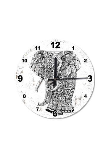 Tribal Desenli Fil Ahşap Duvar Saati (407612802) Ahşap