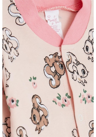 Breeze Kız Bebek Tulum Sevimli Sincap Desenli 0 3 Ay 3 6 Ay, Somon Somon