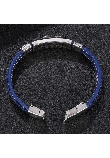 Yeni Moda Deri Bileklik Çelik Hediye Erkek El Charm Takı Erkek Bileklik El Yapımı Takı Bb1042 Mavi
