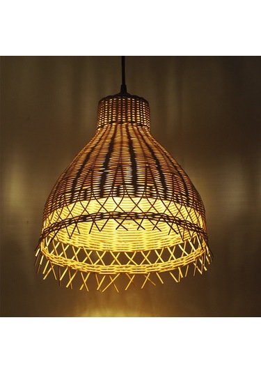 Rattan Bambu Sarkıt Avize: Tulıp 33x40cm Hasır