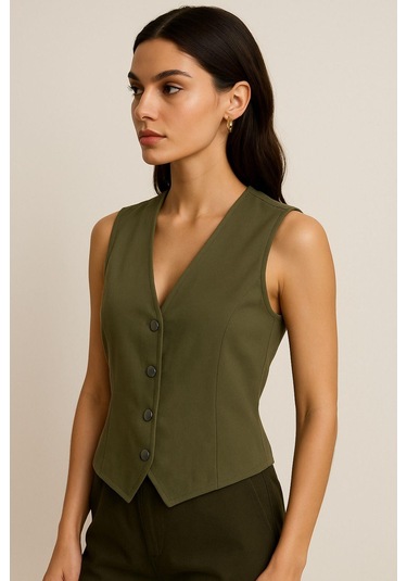 Kadın Keten Yelek Düğmeli, Astarsız, V Yaka Yazlık Şık Yelek Doğal Kumaş Rahat Kalıp Çok Renkli