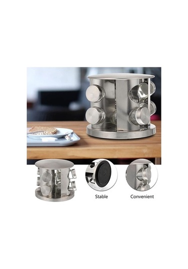 Pazly Şeffaf Cam Baharat Kavanoz Seti 8 Adet, 360 Derece Dönen, Mutfak Baharat Kabı, Bpa İçermez, Fda, Gümüş Tabanlı Gümüş