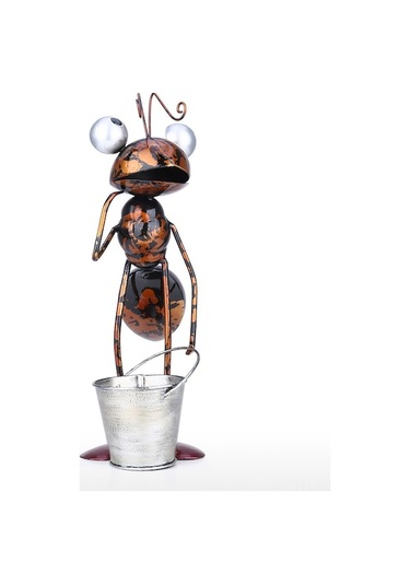 Demir Köşe Heykeli 33 Cm - Çıkarılabilir Kova İle Sukulent Bitki Potu Veya Aksesuar Depolama - Bahçe Ve Masa Dekorasyonu