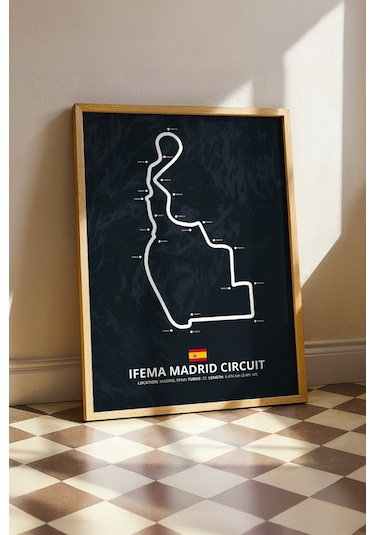 Madrid F1 Pisti Ahşap Çerçeveli Tablo Madrid Gp Yarış Poster