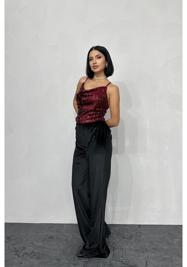 Ahes Shopping Bordo Askılı Degaje Bluz Bordo