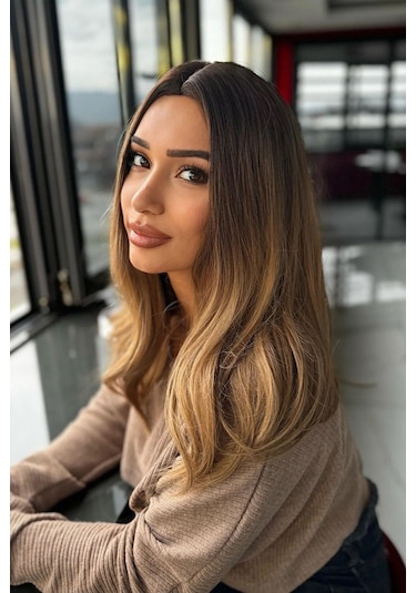 Caş Dekorasyon Kahverengi Ve Sarı Ombreli Dalgalı Peruk Kahverengi