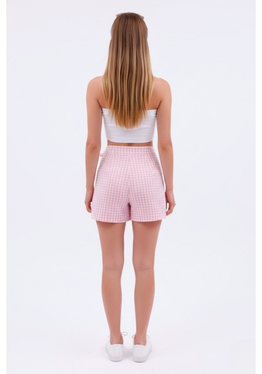 Zedefx Kadın Astarsız Cepsiz Günlük Stil Şort Etek Pembe