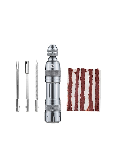 Geeksen Alüminyum Kasa İçerisinde Hızlı Tamir Seti - Pnömatik Lastik Delik Tamiri, Valf Çekirdek Kaldırma Ve Debris Temizleme Aracı Gümüş