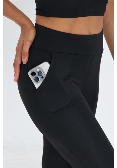 Lesa Wear Yüksek Bel Toparlayıcı Ve Sıkılaştırıcı Likralı Çift Cepli Ispanyol Paça Tayt Bootcut Siyah