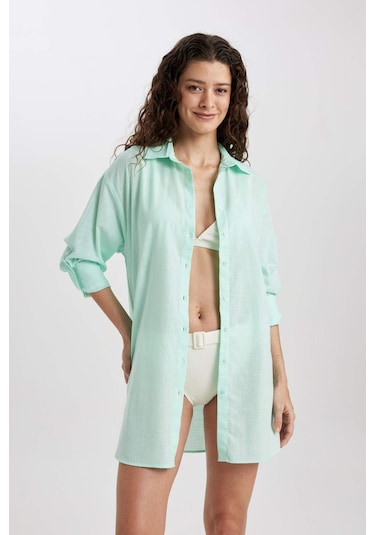 DeFacto Regular Fit Pamuklu Plaj Gömleği-Fall in Love W8241AZ24SMGN1229 Yeşil