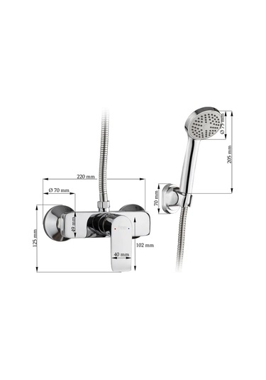 Potato Duşakabin İçin Krom Kaplama Küreli Duş Başlıklı Batarya 158311689 Gri