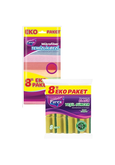 Mikrofiber 8'li Temizlik Bezi Ve 8'li Oluklu Sünger Paketi