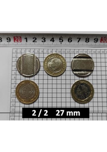 100 Adet 2/2 Çeltikli 27/2 Mm Oyun Makineleri & Langırt Jetonu