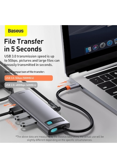 Baseus Metal Gleam 8in1 Multifonksiyonel Type-C Hub Dock Station