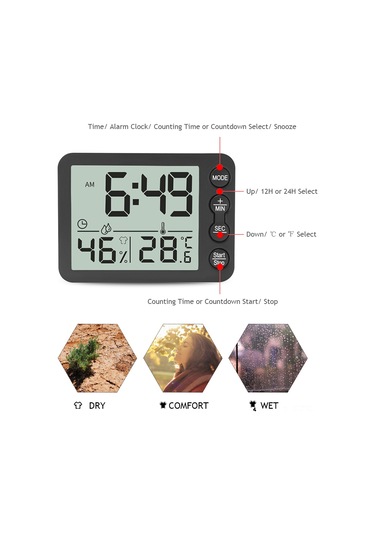 Fosenze Dijital Oda Termometre-nem Ölçer: Lcd Ekranlı, Zamanlayıcı, Alarm Saati, C/ F Değiştirilebilir, Ev Ofis İçin Pil Hariç