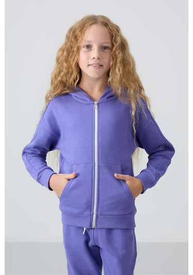 Tommy Life Eflatun Pamuklu İçi Tüylü Yumuşak Dokulu Standart Fit Nakışlı Kız Çocuk Eşofman Takım - 75148 Eflatun