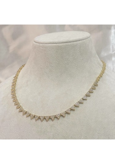 Vıp Seri Zirkon Taşlı Üçgen Kolye Gold Gold