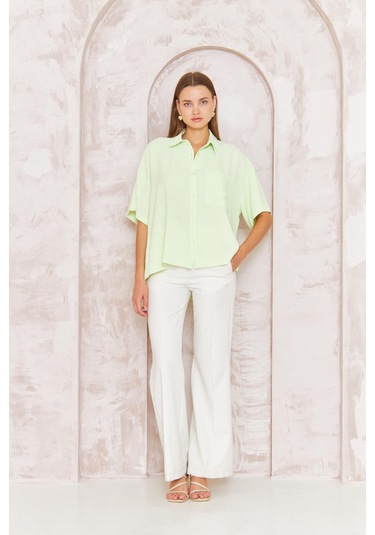 Kadın Yeşil Bol Kesim Kısa Kollu Gömlek Dm9005 Yeşil